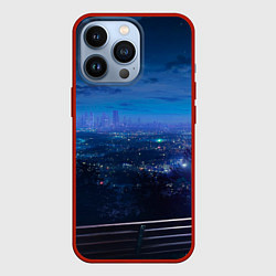 Чехол для iPhone 13 Pro Синий город, цвет: 3D-красный
