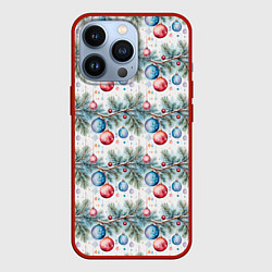 Чехол для iPhone 13 Pro Узор из елочных шаров на ветке, цвет: 3D-красный