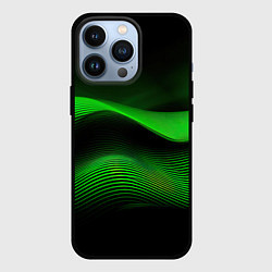 Чехол для iPhone 13 Pro Зеленые абстрактные волны, цвет: 3D-черный