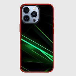 Чехол для iPhone 13 Pro Green lines black backgrouns, цвет: 3D-красный