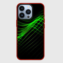 Чехол для iPhone 13 Pro Зеленые яркие линии, цвет: 3D-красный