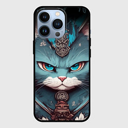 Чехол для iPhone 13 Pro Кот самурай сердитый, цвет: 3D-черный