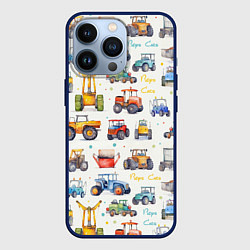 Чехол для iPhone 13 Pro Акварельные тракторы - детский паттерн, цвет: 3D-тёмно-синий