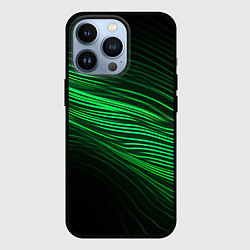 Чехол для iPhone 13 Pro Green neon lines, цвет: 3D-черный