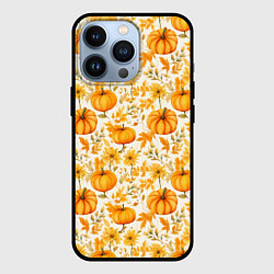 Чехол для iPhone 13 Pro Тыквы и осенние цветы - паттерн, цвет: 3D-черный