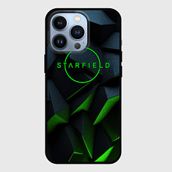 Чехол для iPhone 13 Pro Starfield black green logo, цвет: 3D-черный