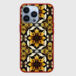 Чехол для iPhone 13 Pro Витражная лилия узор, цвет: 3D-красный