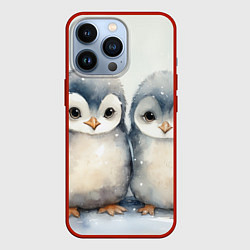 Чехол для iPhone 13 Pro Милые пингвины акварель, цвет: 3D-красный