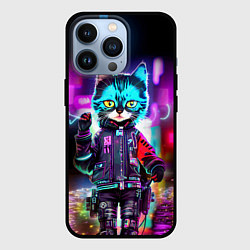 Чехол для iPhone 13 Pro Cool kitten - cyberpunk - neon glow, цвет: 3D-черный