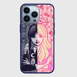 Чехол для iPhone 13 Pro Барби и Уэнсдей - мои две личности: в стиле тату, цвет: 3D-тёмно-синий