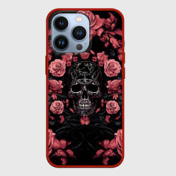 Чехол для iPhone 13 Pro И череп и розы, цвет: 3D-красный