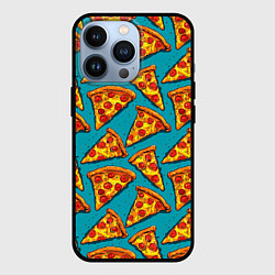 Чехол для iPhone 13 Pro Кусочки пиццы на синем фоне, цвет: 3D-черный