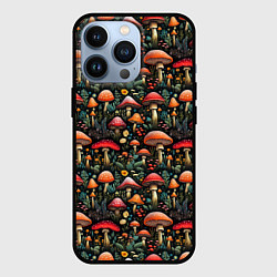 Чехол для iPhone 13 Pro Сказочные грибы мухоморы паттерн, цвет: 3D-черный
