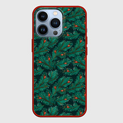 Чехол для iPhone 13 Pro Еловые ветки паттерн, цвет: 3D-красный
