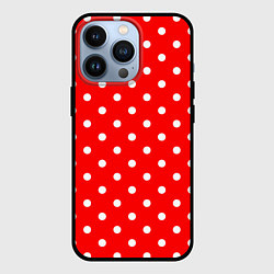 Чехол для iPhone 13 Pro Белый горошек на красном, цвет: 3D-черный