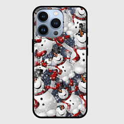 Чехол для iPhone 13 Pro Зимний паттерн со снеговиками, цвет: 3D-черный