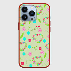 Чехол для iPhone 13 Pro Цветы и веточки - венок, цвет: 3D-красный