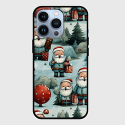 Чехол для iPhone 13 Pro Рождественский узор с Санта Клаусами, цвет: 3D-черный