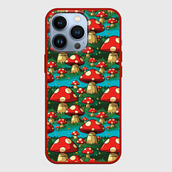 Чехол для iPhone 13 Pro Мультяшный мухомор паттерн, цвет: 3D-красный