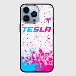 Чехол для iPhone 13 Pro Tesla neon gradient style: символ сверху, цвет: 3D-черный