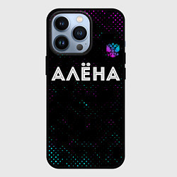 Чехол для iPhone 13 Pro Алёна и неоновый герб России: символ сверху, цвет: 3D-черный
