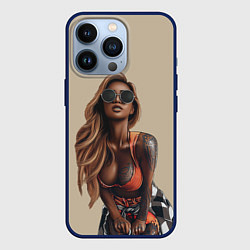 Чехол для iPhone 13 Pro Девушка с тату, цвет: 3D-тёмно-синий
