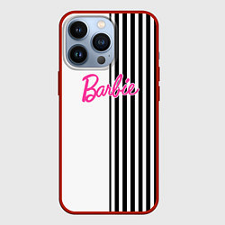 Чехол для iPhone 13 Pro Барби - белый и черные полосы, цвет: 3D-красный