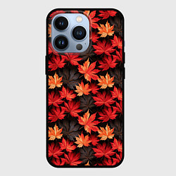 Чехол для iPhone 13 Pro Кленовые листья на темном фоне, цвет: 3D-черный