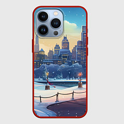 Чехол для iPhone 13 Pro Зимний большой город, цвет: 3D-красный
