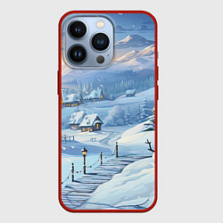 Чехол для iPhone 13 Pro Новогодний дворик со снеговиком, цвет: 3D-красный