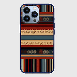 Чехол для iPhone 13 Pro Этнический принт в полоску, цвет: 3D-тёмно-синий