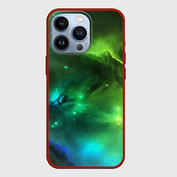 Чехол для iPhone 13 Pro Бескрайний космос зелёный, цвет: 3D-красный