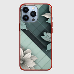 Чехол для iPhone 13 Pro Мятная клетка и цветы, цвет: 3D-красный