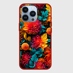 Чехол для iPhone 13 Pro Яркие шикарные цветы узор, цвет: 3D-красный