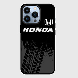 Чехол для iPhone 13 Pro Honda speed на темном фоне со следами шин посереди, цвет: 3D-черный