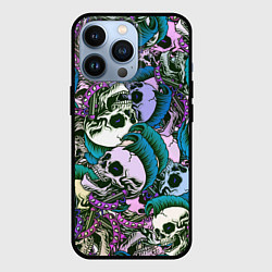 Чехол для iPhone 13 Pro Череп панк паттерн, цвет: 3D-черный