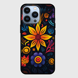 Чехол для iPhone 13 Pro Растительный узор в латино-американском стиле, цвет: 3D-черный