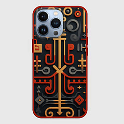 Чехол для iPhone 13 Pro Абстрактный паттерн в славянском стиле на тёмном ф, цвет: 3D-красный