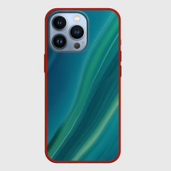 Чехол для iPhone 13 Pro Сине-зелёная жидкая текстура - нейросеть, цвет: 3D-красный