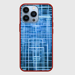 Чехол для iPhone 13 Pro Синие неоновые полосы киберпанк, цвет: 3D-красный