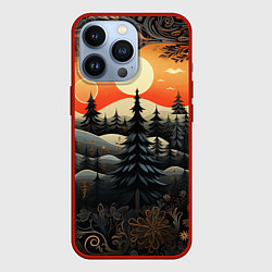 Чехол для iPhone 13 Pro Зимний лес в ожидании праздника, цвет: 3D-красный
