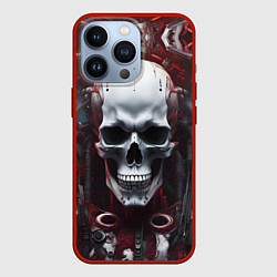Чехол для iPhone 13 Pro Киберпанк череп с дреддами, цвет: 3D-красный