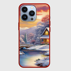 Чехол для iPhone 13 Pro Белоснежная сказка новогодний пейзаж, цвет: 3D-красный