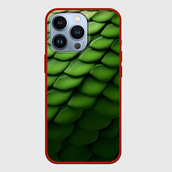 Чехол для iPhone 13 Pro Зеленая чешуя змеи, цвет: 3D-красный