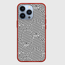 Чехол для iPhone 13 Pro Лабиринт с иероглифами на белом, цвет: 3D-красный