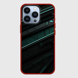 Чехол для iPhone 13 Pro Черные объемные полосы с бирюзовой абстракцией, цвет: 3D-красный