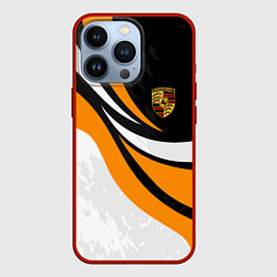 Чехол для iPhone 13 Pro Porsche - Оранжевая абстракция, цвет: 3D-красный