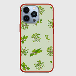 Чехол для iPhone 13 Pro Веточки с зелеными листьями растение, цвет: 3D-красный
