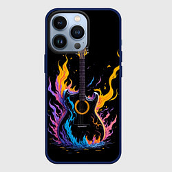 Чехол для iPhone 13 Pro Гитара в неоновом огне, цвет: 3D-тёмно-синий