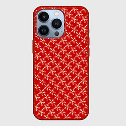 Чехол для iPhone 13 Pro Паттерн снежинки красный, цвет: 3D-красный